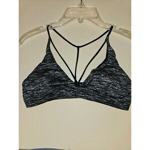 Victoria Sport Bralette Black White Space Dye Strappy Caged Back Size M